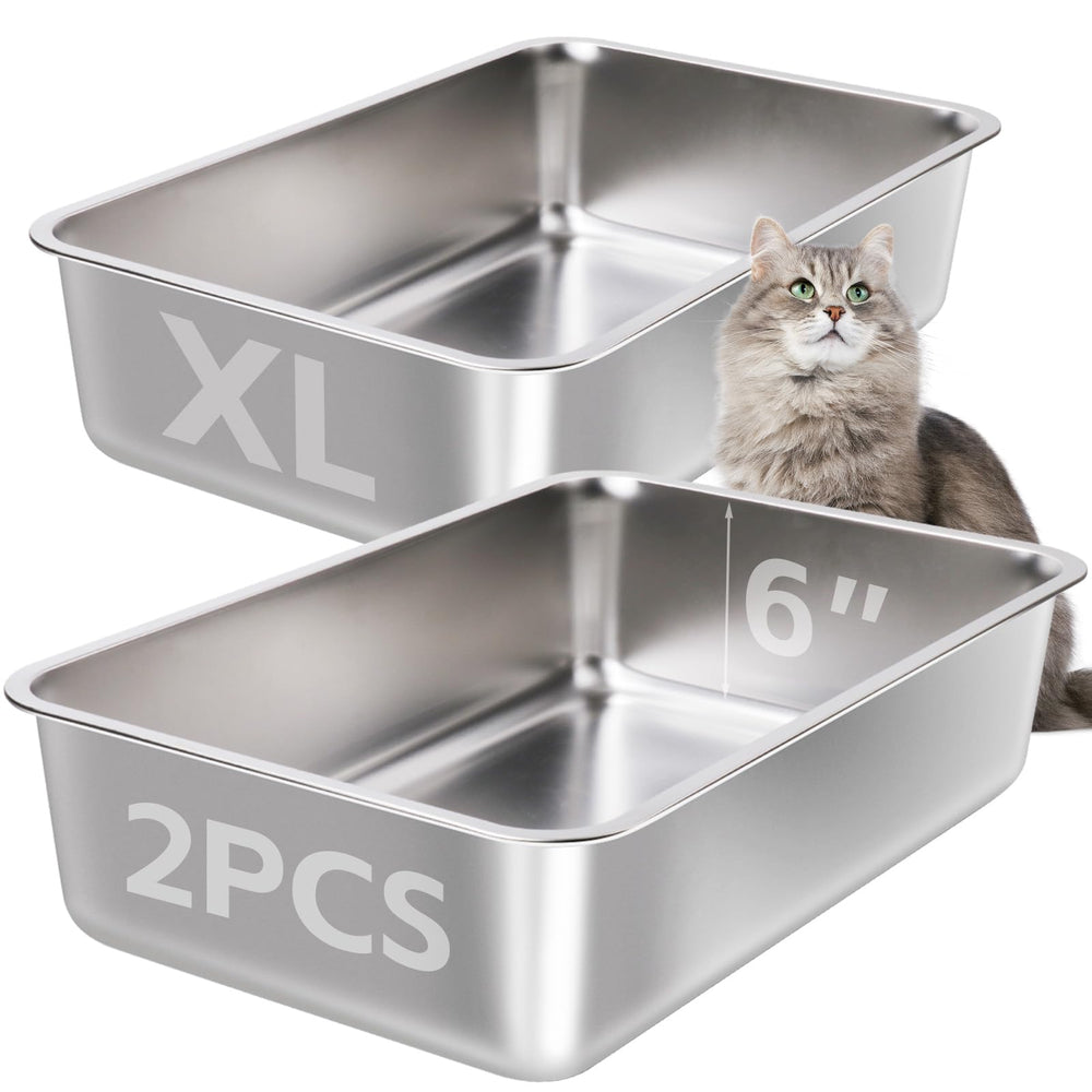 EGMEHOAD stainless steel litter box with high sides provides large-cat space and containment