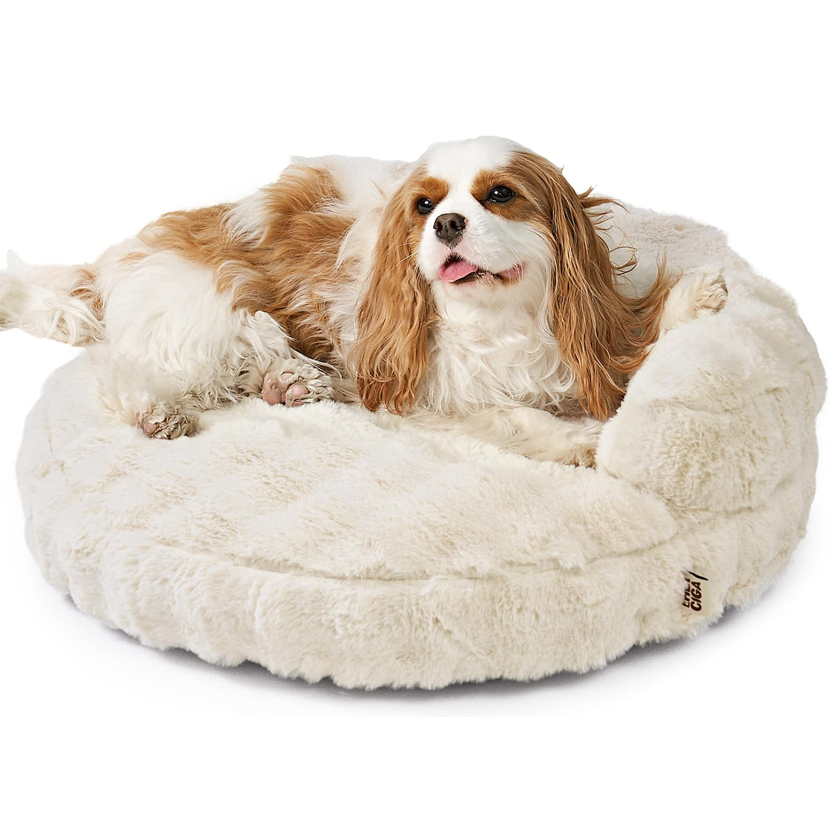 EHEYCIGA 26-inch cream bed in room offers cozy lounging for small pets.