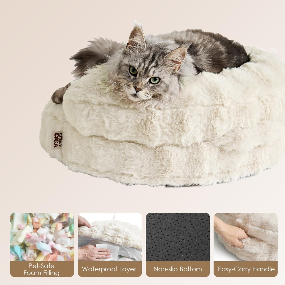 EHEYCIGA 36-inch cream dog bed adds roomy comfort.