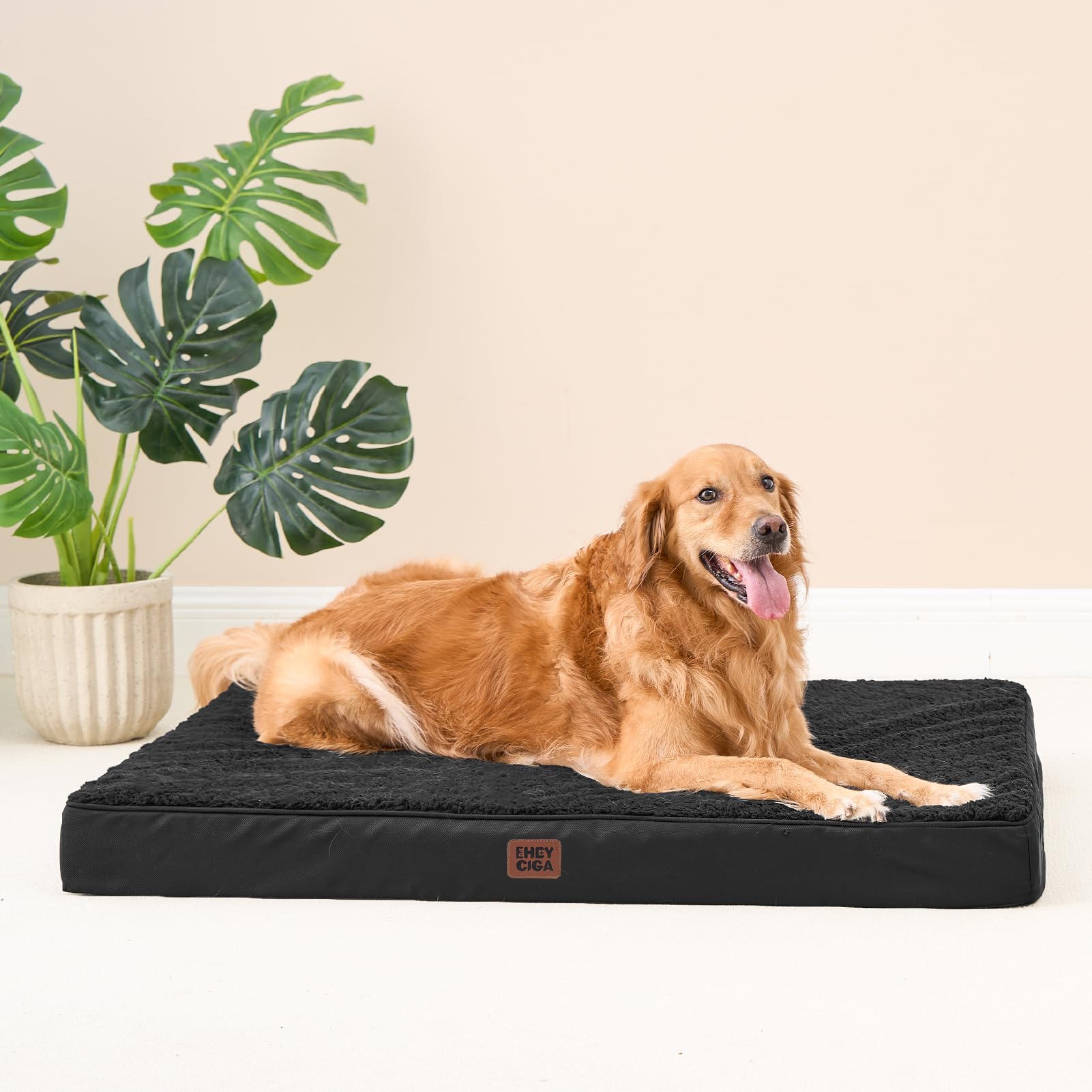 EHEYCIGA assembled bed in living room shows the generous 41x27 size for large breeds