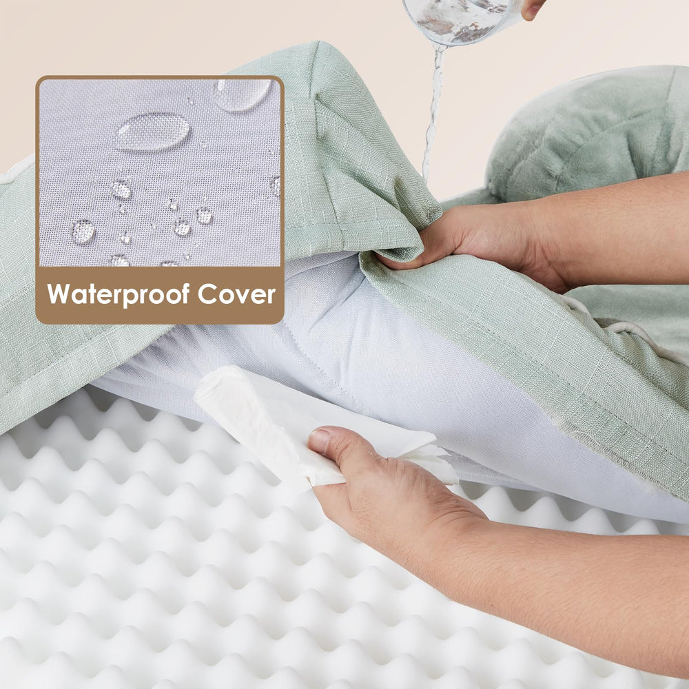 EHEYCIGA bed with 3-sided bolsters supports neck and head comfort.