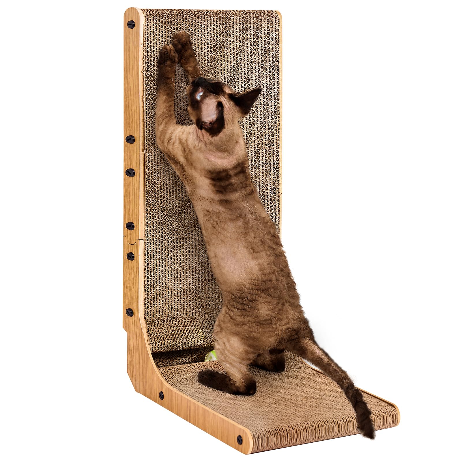EHEYCIGA cardboard cat scratcher front view shows durable L-shaped design protecting furniture