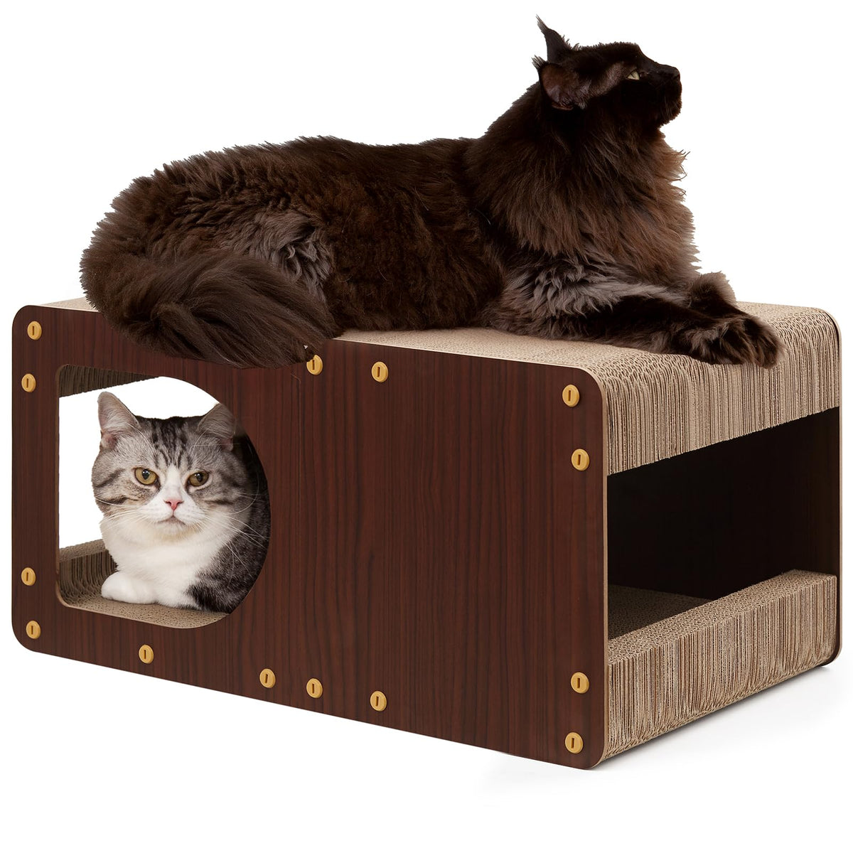 EHEYCIGA cardboard cat scratcher house front view shows multi sided scratching area.