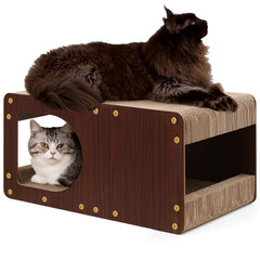EHEYCIGA cardboard cat scratcher house front view shows multi sided scratching area.
