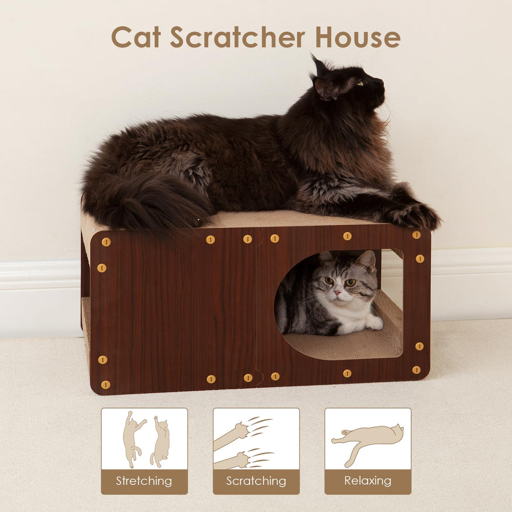 EHEYCIGA cardboard cat scratcher house packaging-image displays contents.
