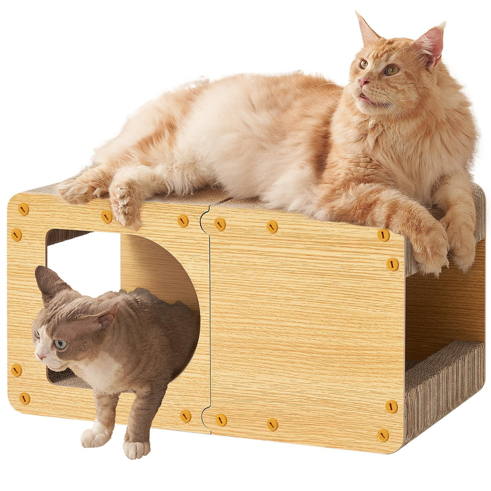 EHEYCIGA cardboard cat scratcher house – all-sides scratching for versatile play and lounging.