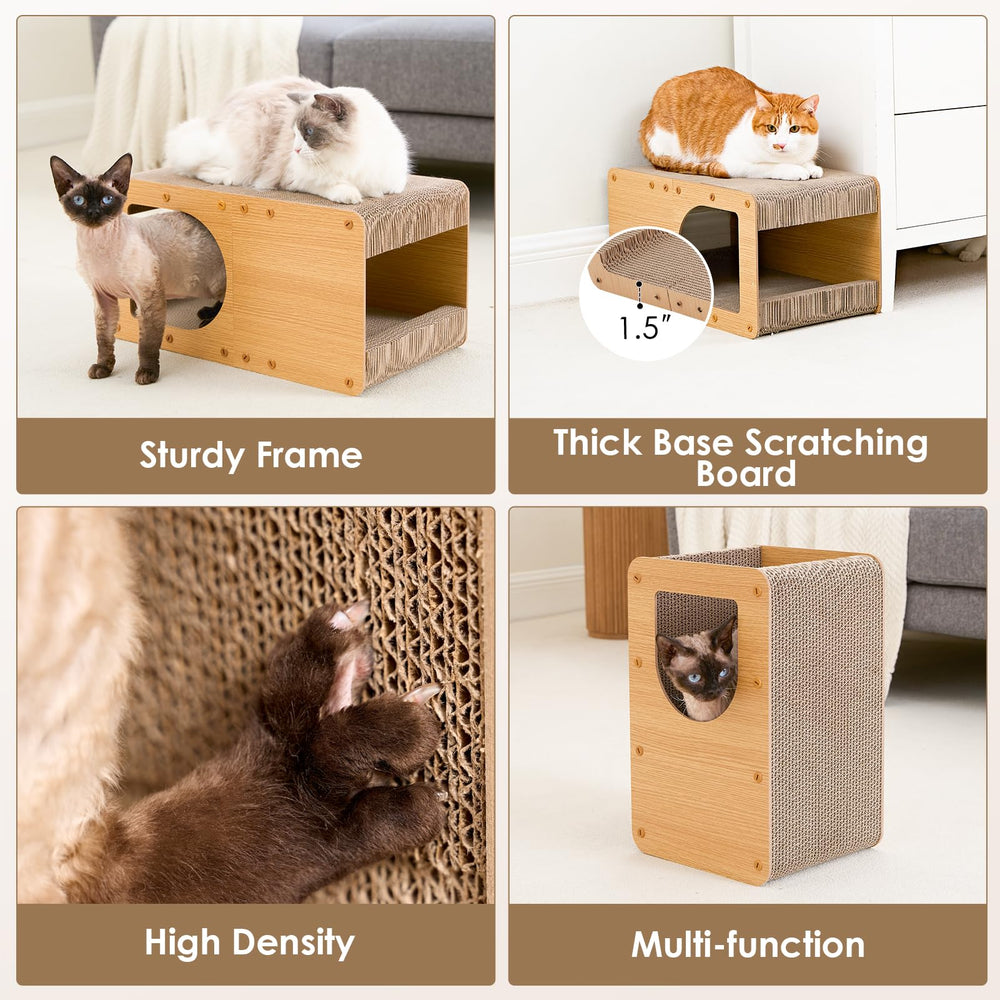 EHEYCIGA cardboard cat scratcher house with assembly tools and quick setup.