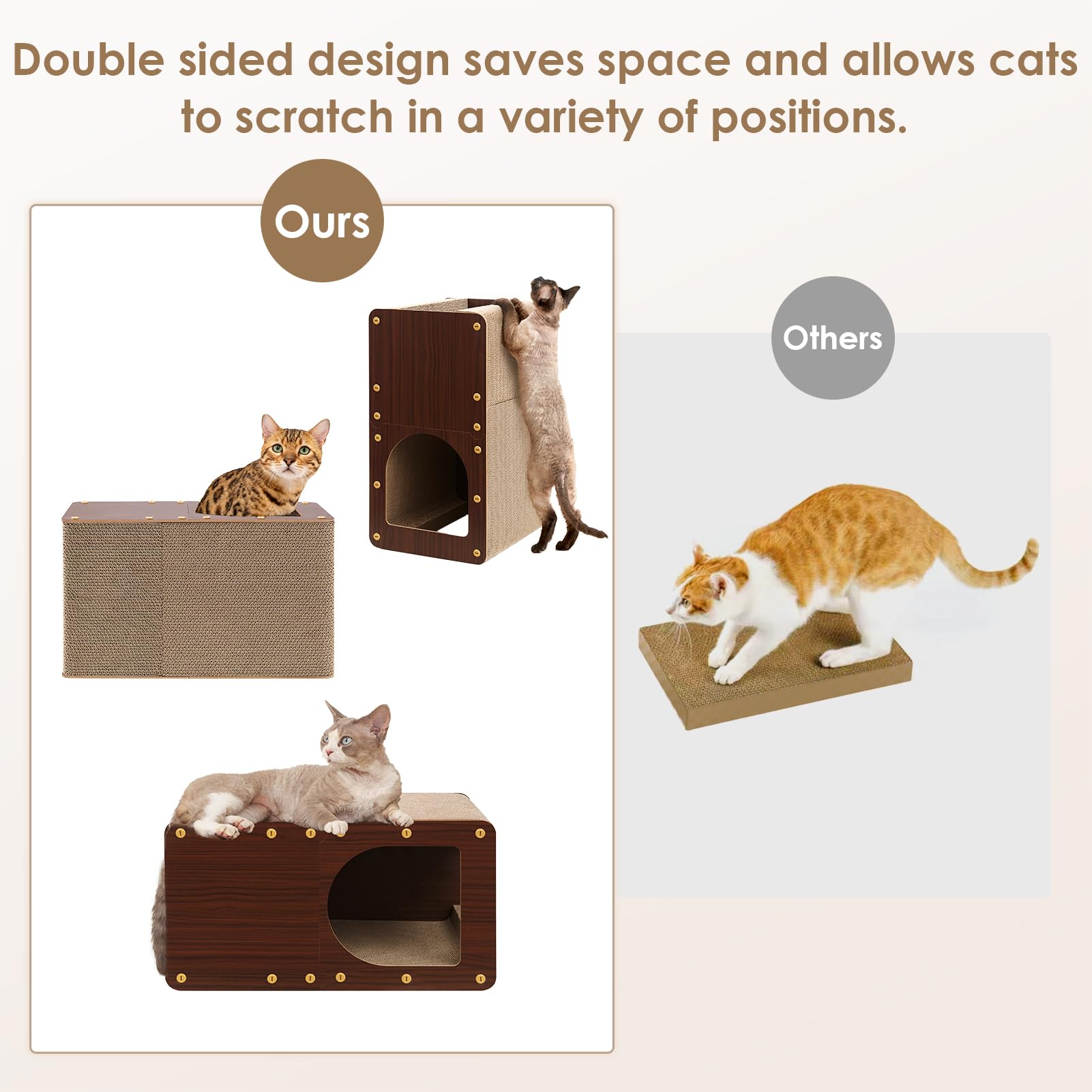EHEYCIGA cardboard cat scratcher house close-up wood frame adds stability