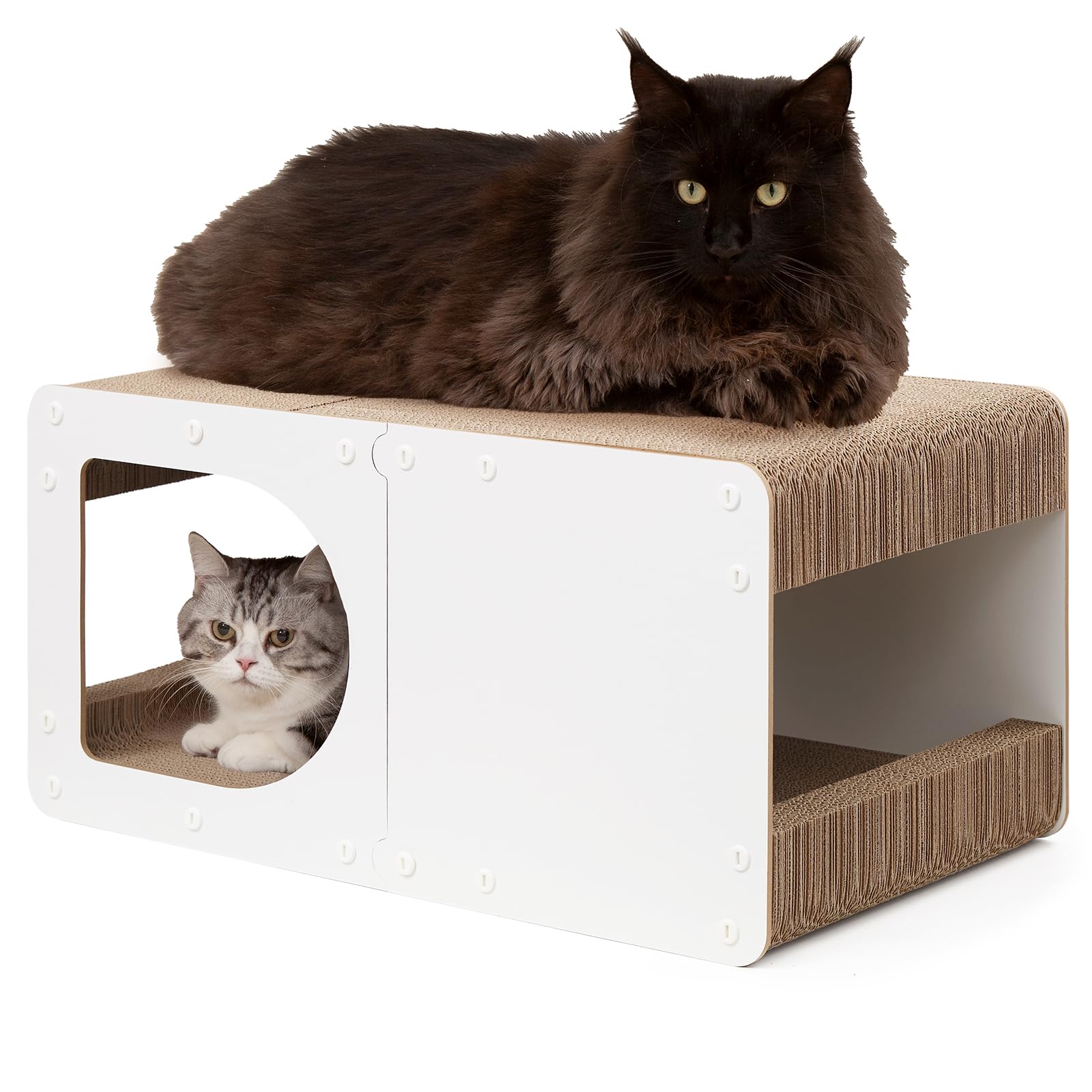 EHEYCIGA cardboard cat scratcher house front view shows durable, space-saving design.