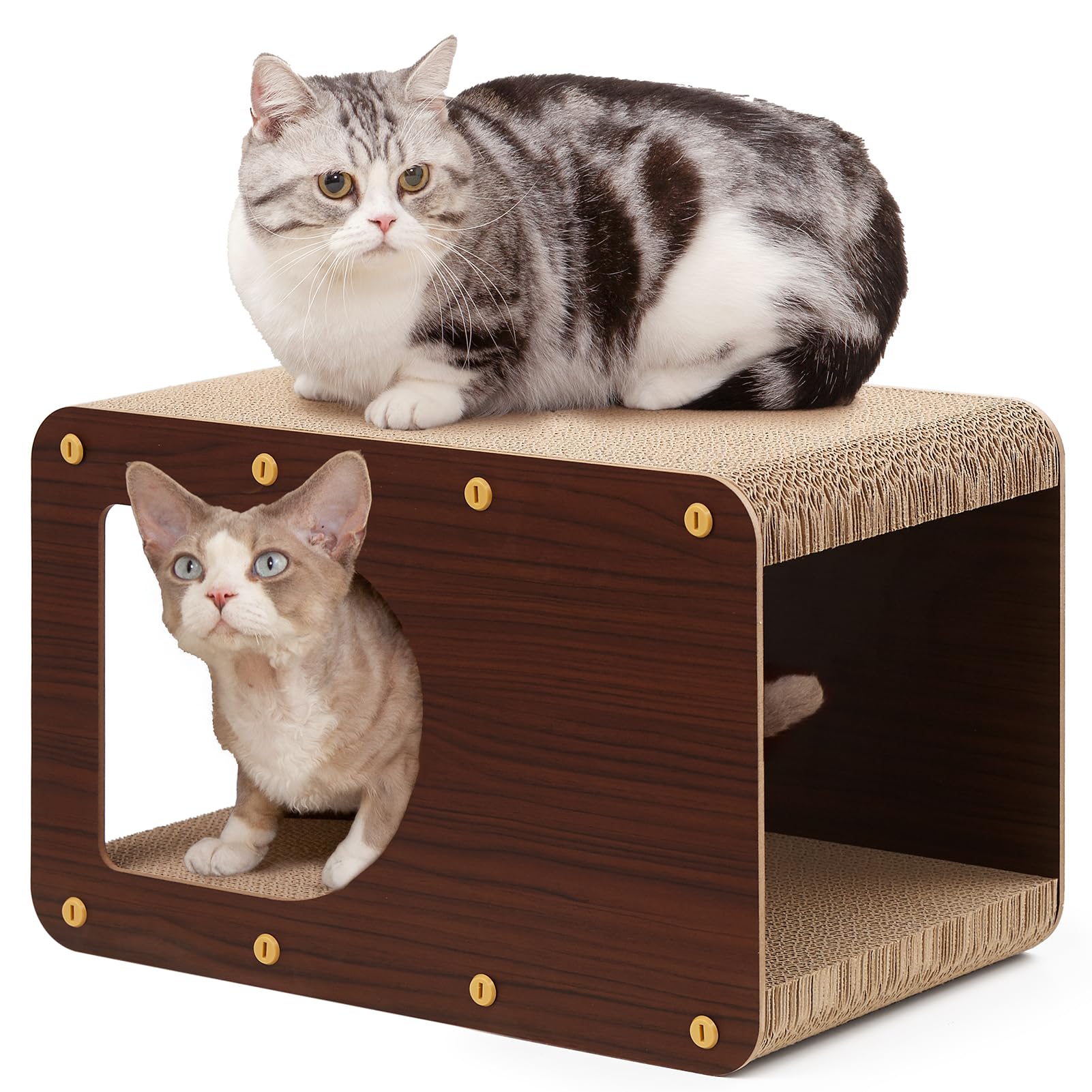 EHEYCIGA cardboard cat scratcher house full view supports multi-surface scratching