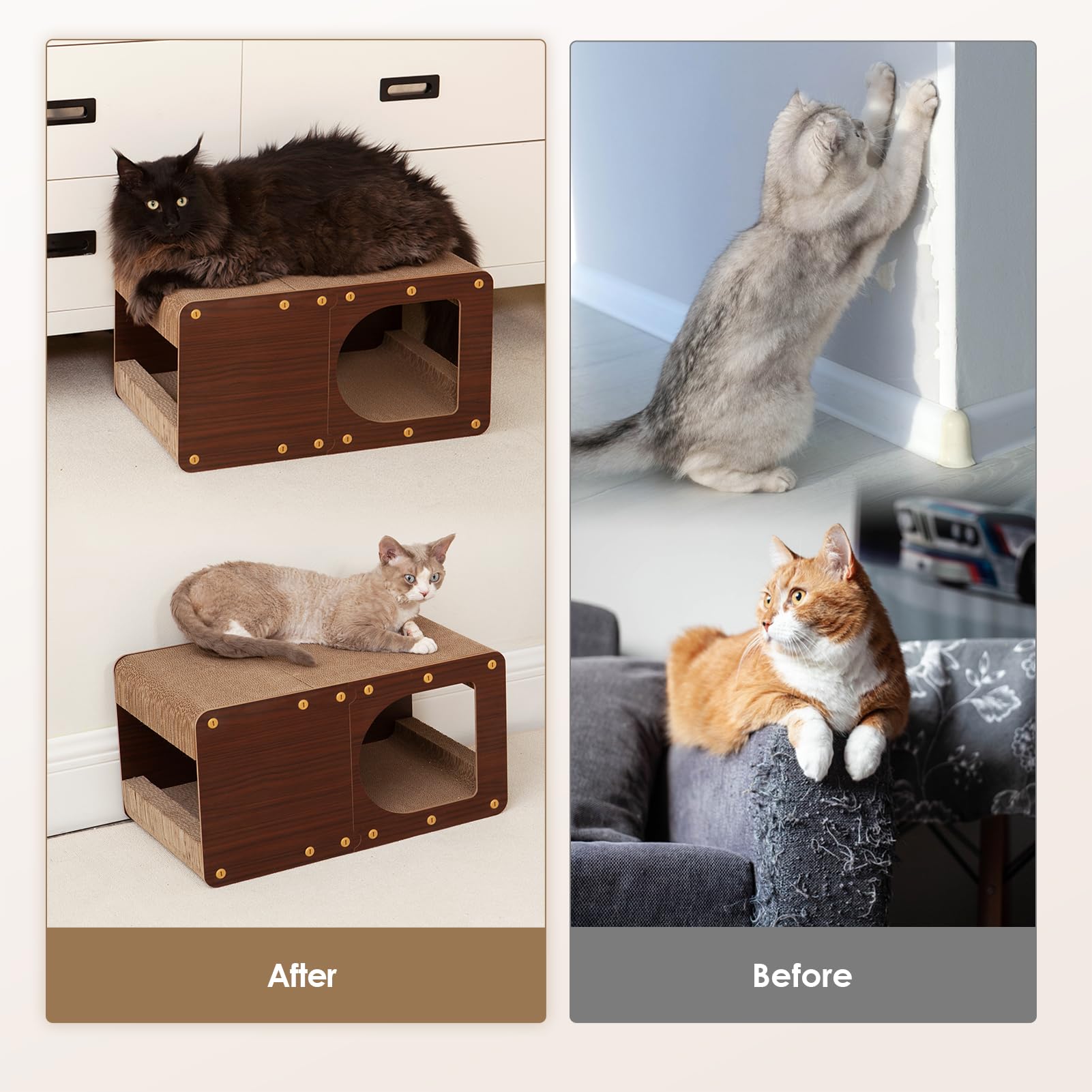 EHEYCIGA cardboard cat scratcher house interior shows multiple scratching surfaces for play