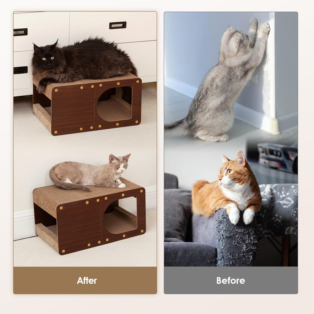 EHEYCIGA cardboard cat scratcher house interior shows multiple scratching surfaces for play