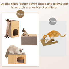 EHEYCIGA cardboard cat scratcher house inside view reveals comfy play nook.