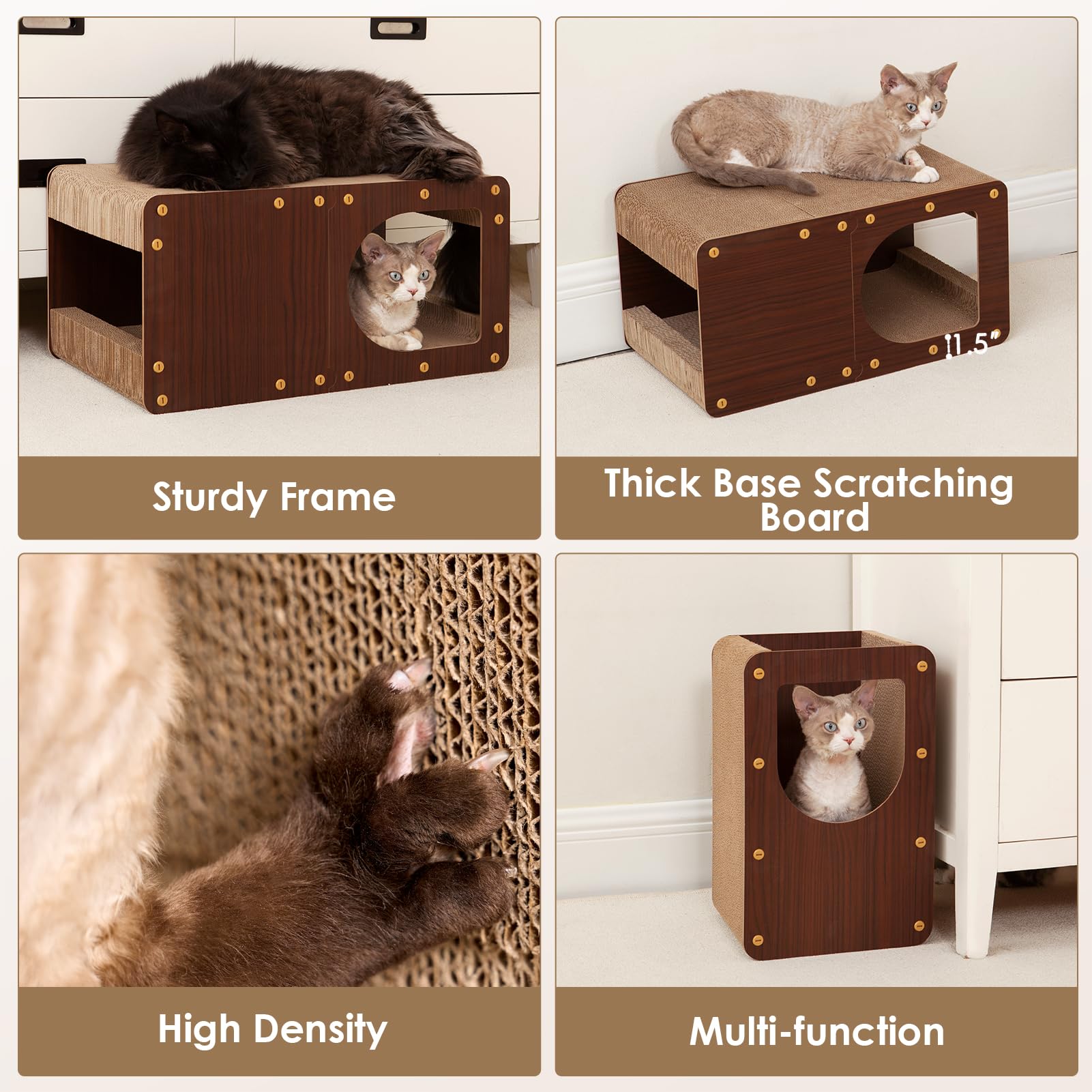 EHEYCIGA cardboard cat scratcher house side view highlighting durable corrugated panels
