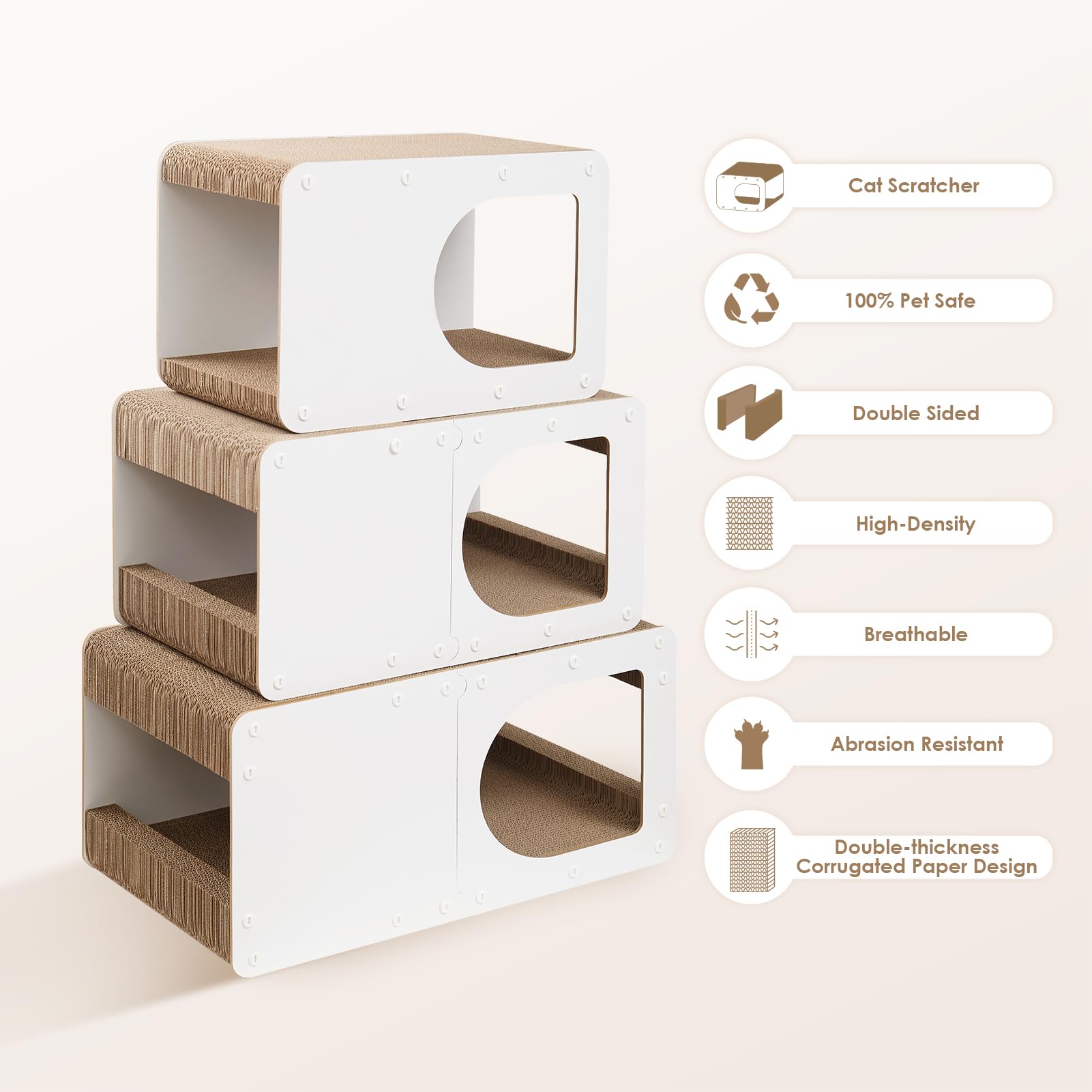 EHEYCIGA cardboard cat scratcher house side view highlights stable frame.