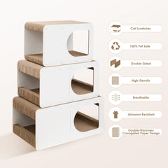 EHEYCIGA cat scratcher house side view highlighting stability and furniture protection benefits.
