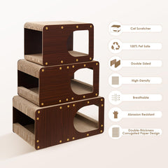 EHEYCIGA cardboard cat scratcher house side view highlights sturdy wooden frame