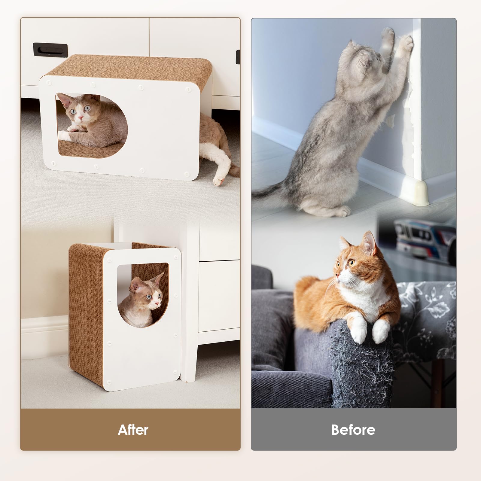 EHEYCIGA cardboard cat scratcher house top-view, spacious 17-inch area for lounging and scratching.