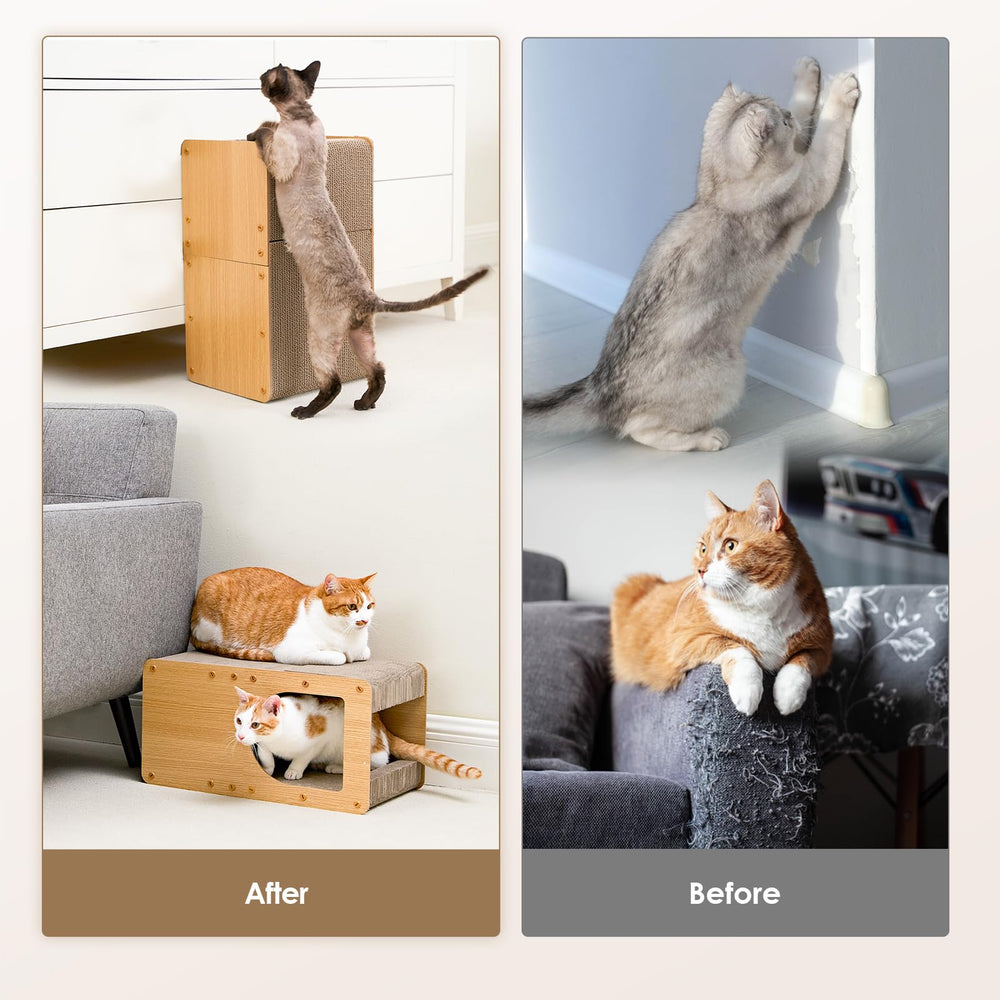 EHEYCIGA cardboard cat scratcher house top view highlights all-sides scratching space.