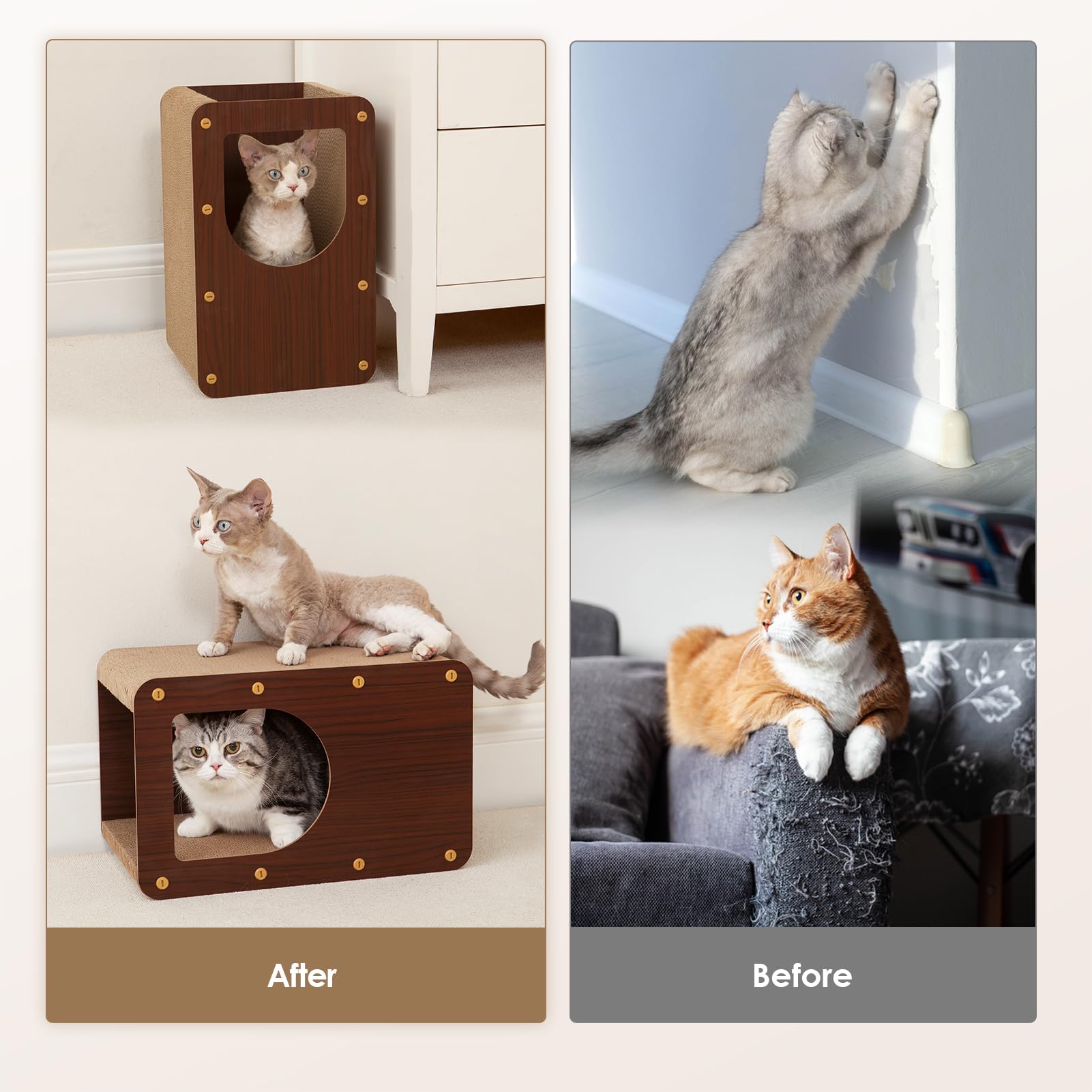 EHEYCIGA cardboard cat scratcher house top view highlights open scratching access