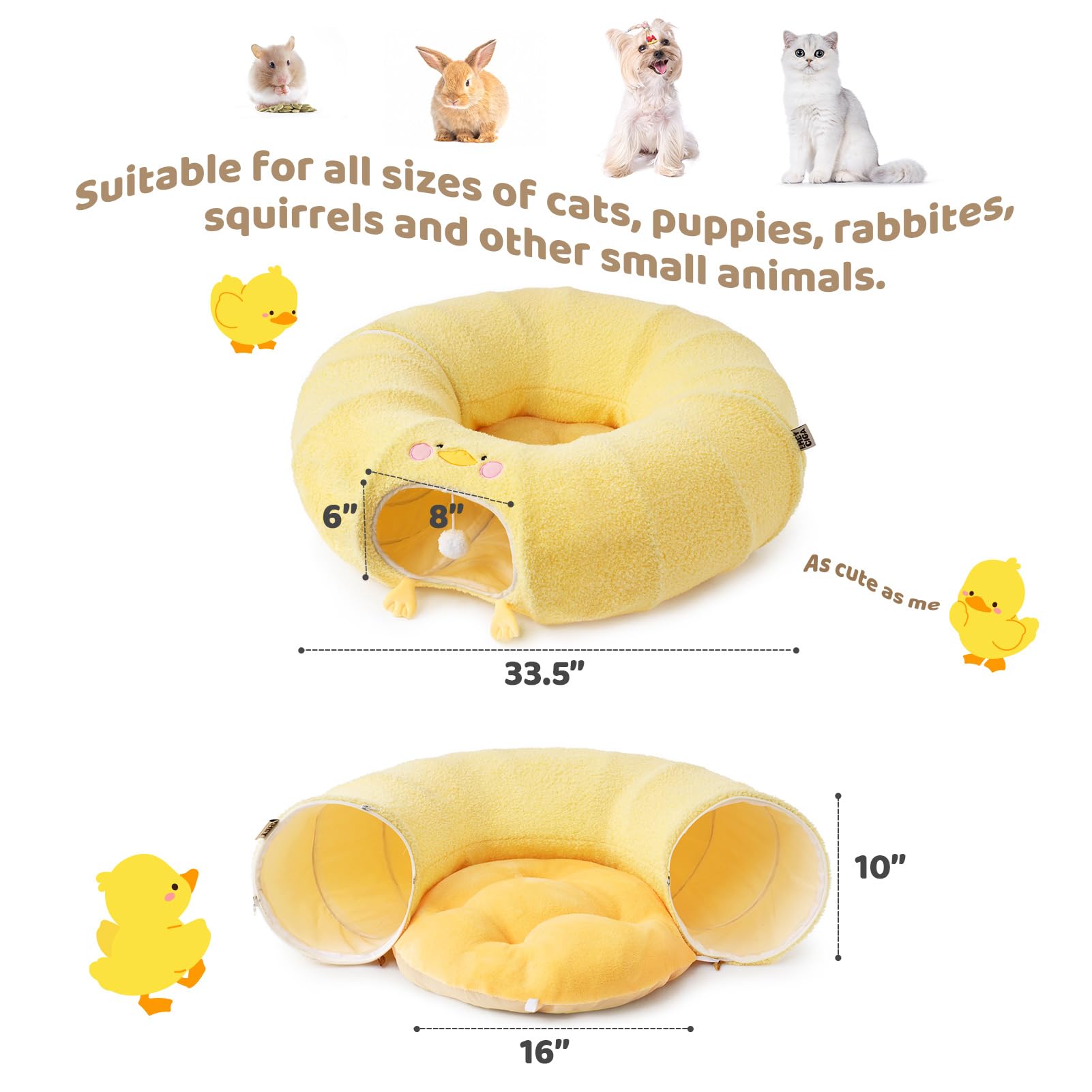 EHEYCIGA cat tunnel bed with cute embroidery enhances visual appeal.