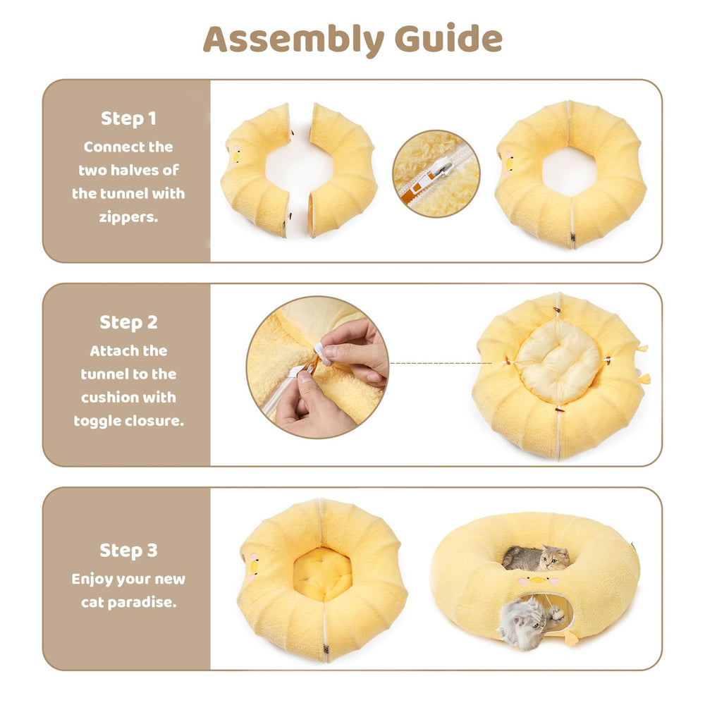 Two interactive toy balls included for multi-cat play with EHEYCIGA tunnel bed.