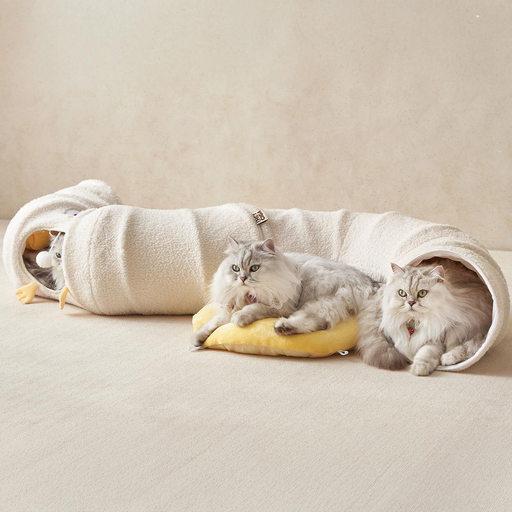 EHEYCIGA cat tunnel bed plush fleece close-up comfort.