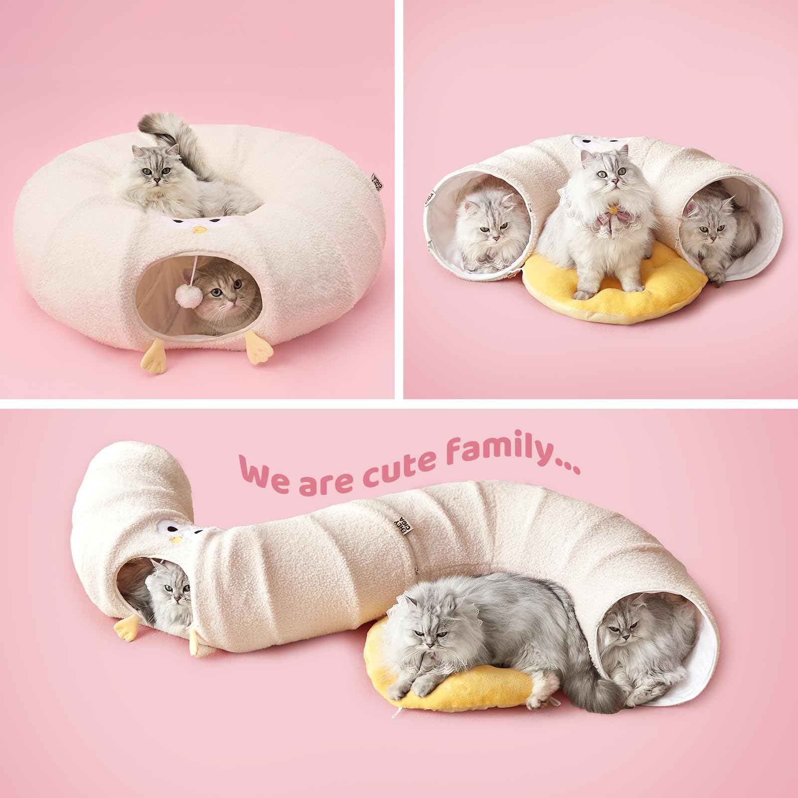 EHEYCIGA cat tunnel bed vacuum-packed setup with fluff restoration.