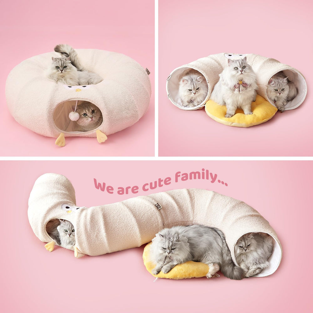 EHEYCIGA cat tunnel bed vacuum-packed setup with fluff restoration.