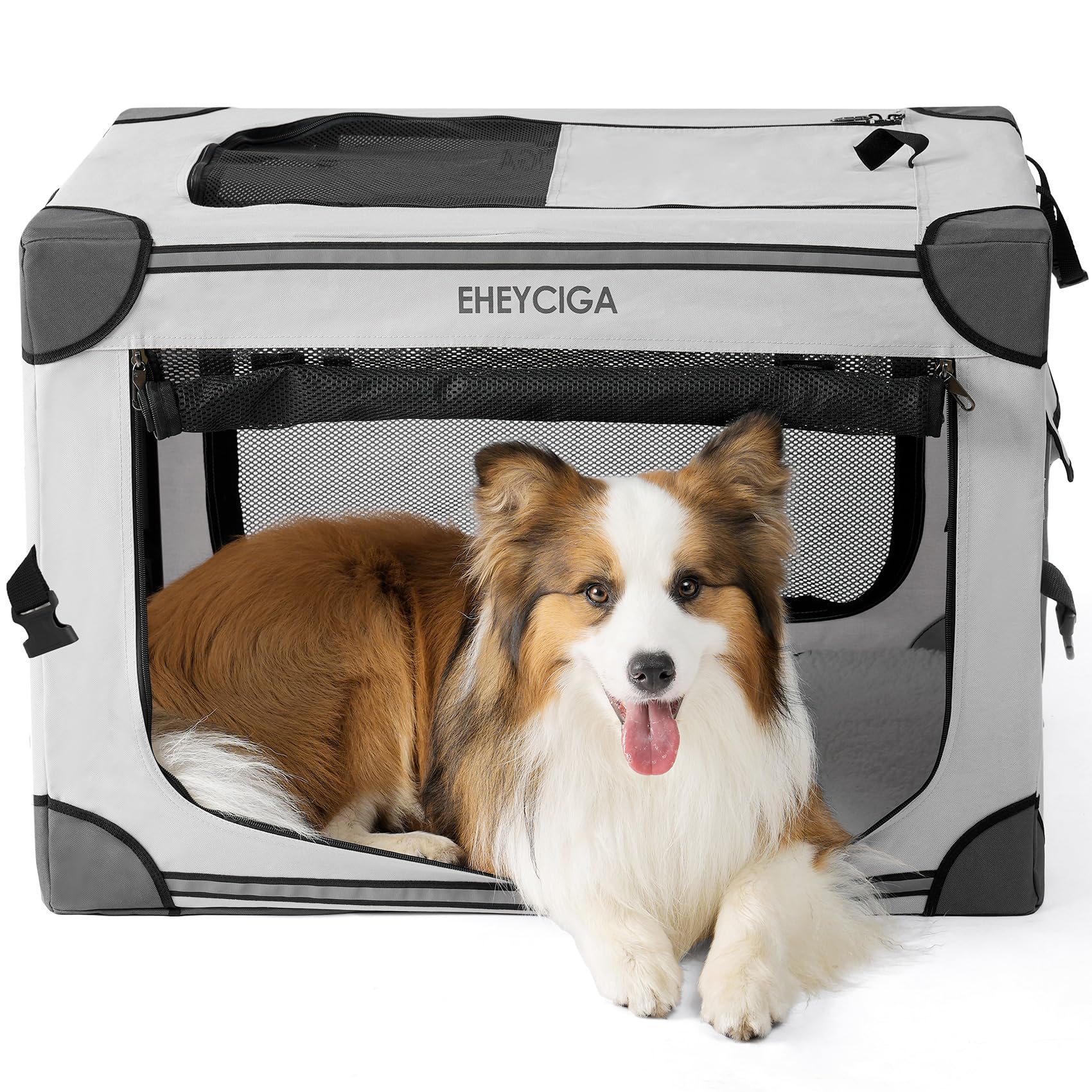 EHEYCIGA collapsible dog crate front view shows sturdy 30-inch frame for secure containment.