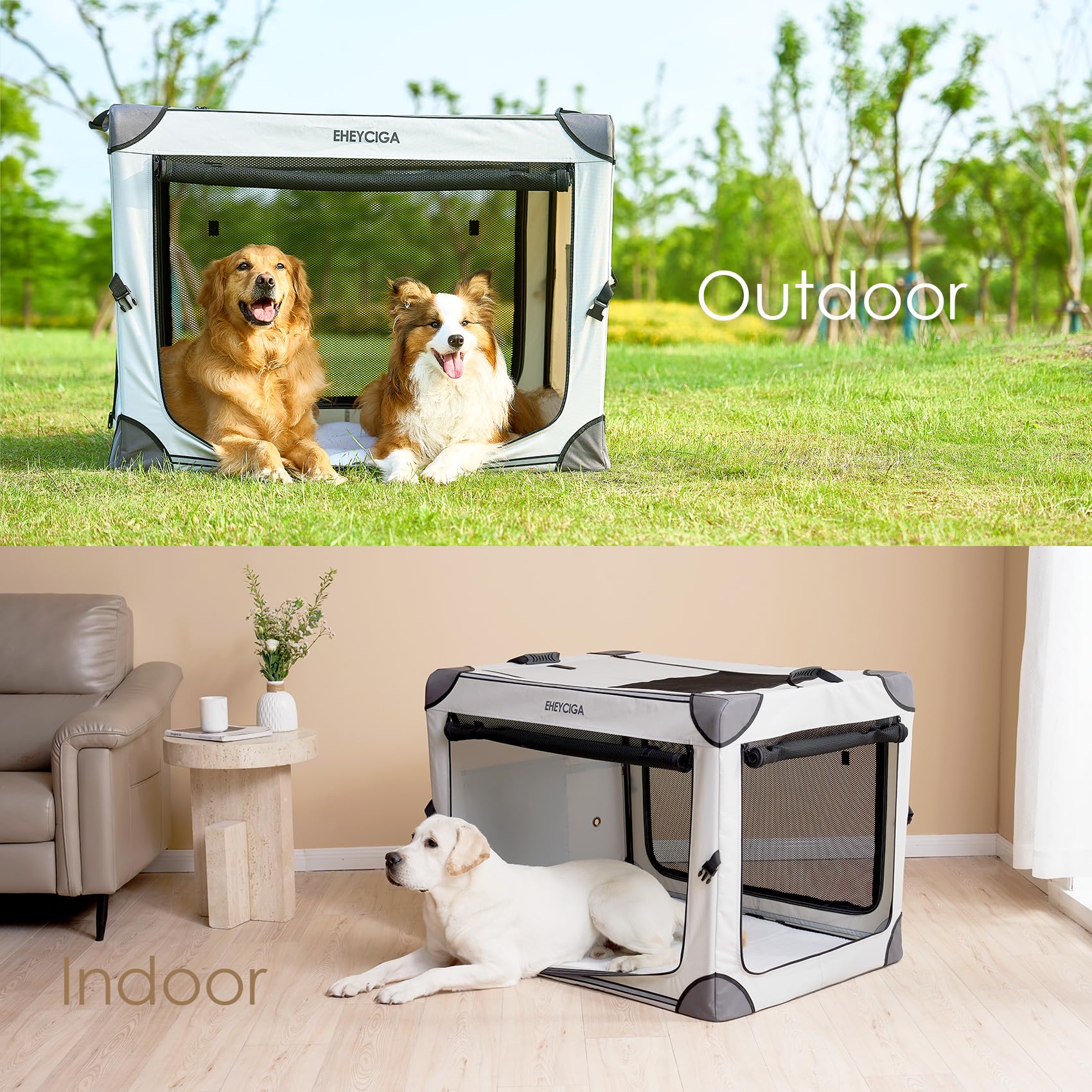 EHEYCIGA collapsible dog crate 36in interior leash keeps your dog safely secured during trips