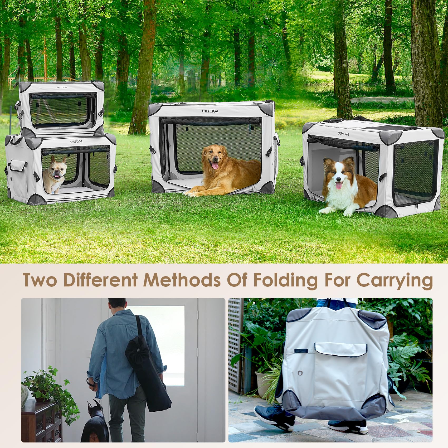 EHEYCIGA collapsible dog crate 36in auto-lock buckle for secure setup