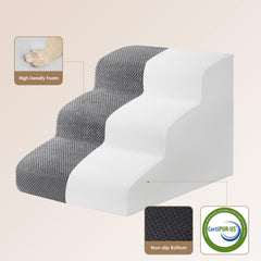 EHEYCIGA curved dog stairs 3-step detail highlights gentle incline for easy climbs.