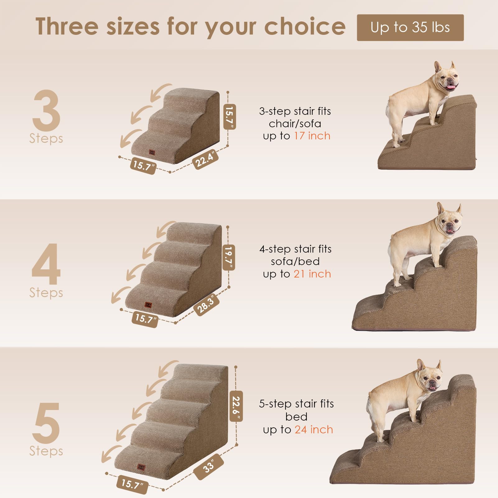 EHEYCIGA curved dog stairs 33D density foam provides solid support for small pets.