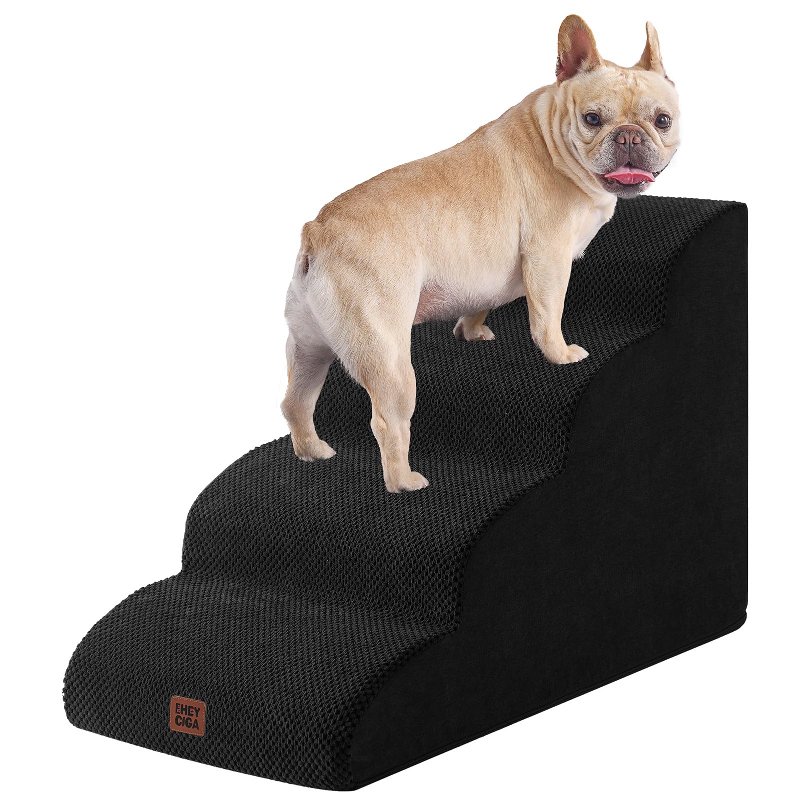 EHEYCIGA curved dog stairs 4-step side view for safe bed access