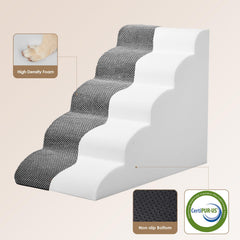 EHEYCIGA curved dog stairs 5-step front view demonstrates accessible height reach.