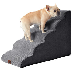 EHEYCIGA curved dog stairs 5-step side view helps small dogs reach high beds.