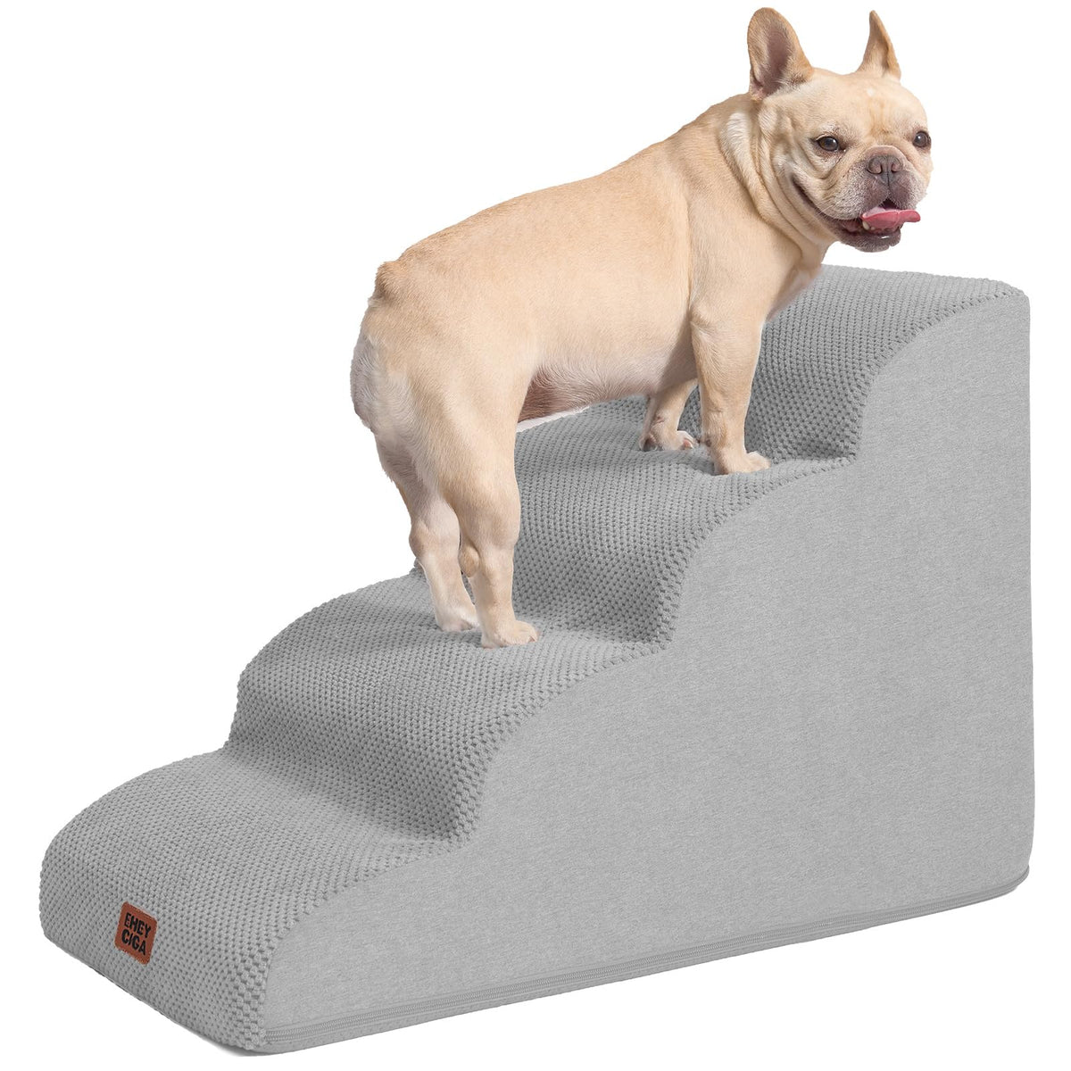 EHEYCIGA curved dog stairs sit against a bed edge for easy access.