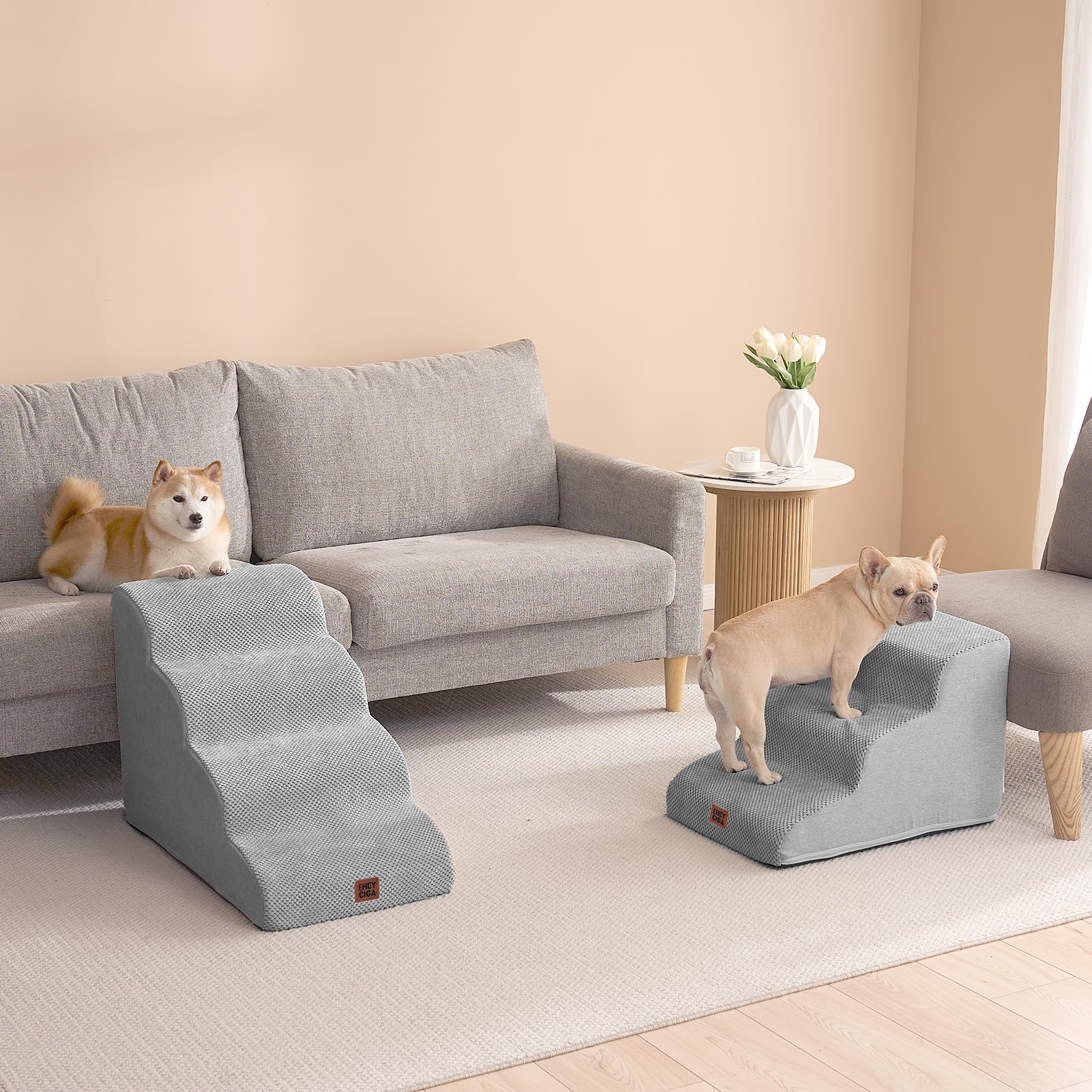 EHEYCIGA bed-height fit illustrates suitability up to 21 inches.