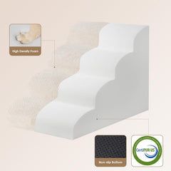 EHEYCIGA curved dog stairs beige front view highlights gentle ramp for smooth climbs