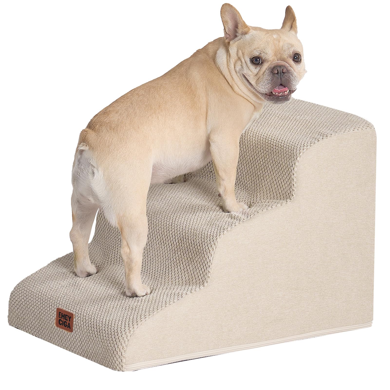 EHEYCIGA curved dog stairs beige living-room fit complements decor while aiding pets.