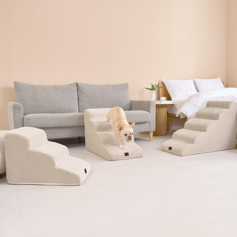 EHEYCIGA curved dog stairs beige multiple-step comparison helps choose height