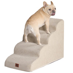 EHEYCIGA curved dog stairs beige side view shows sturdy foam for easy bed access