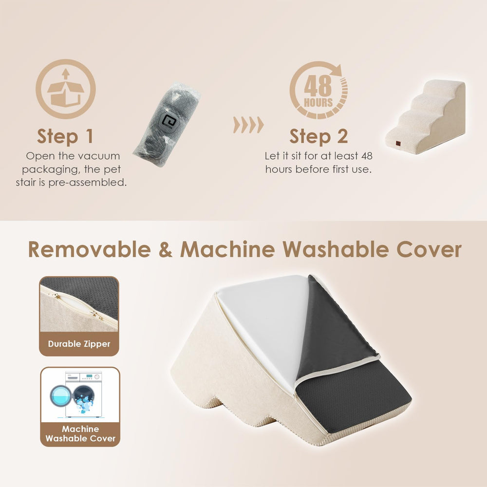 EHEYCIGA curved dog stairs beige washable cover enables easy cleaning