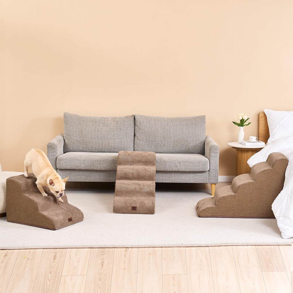 EHEYCIGA camel-color curved-stairs complements home décor.