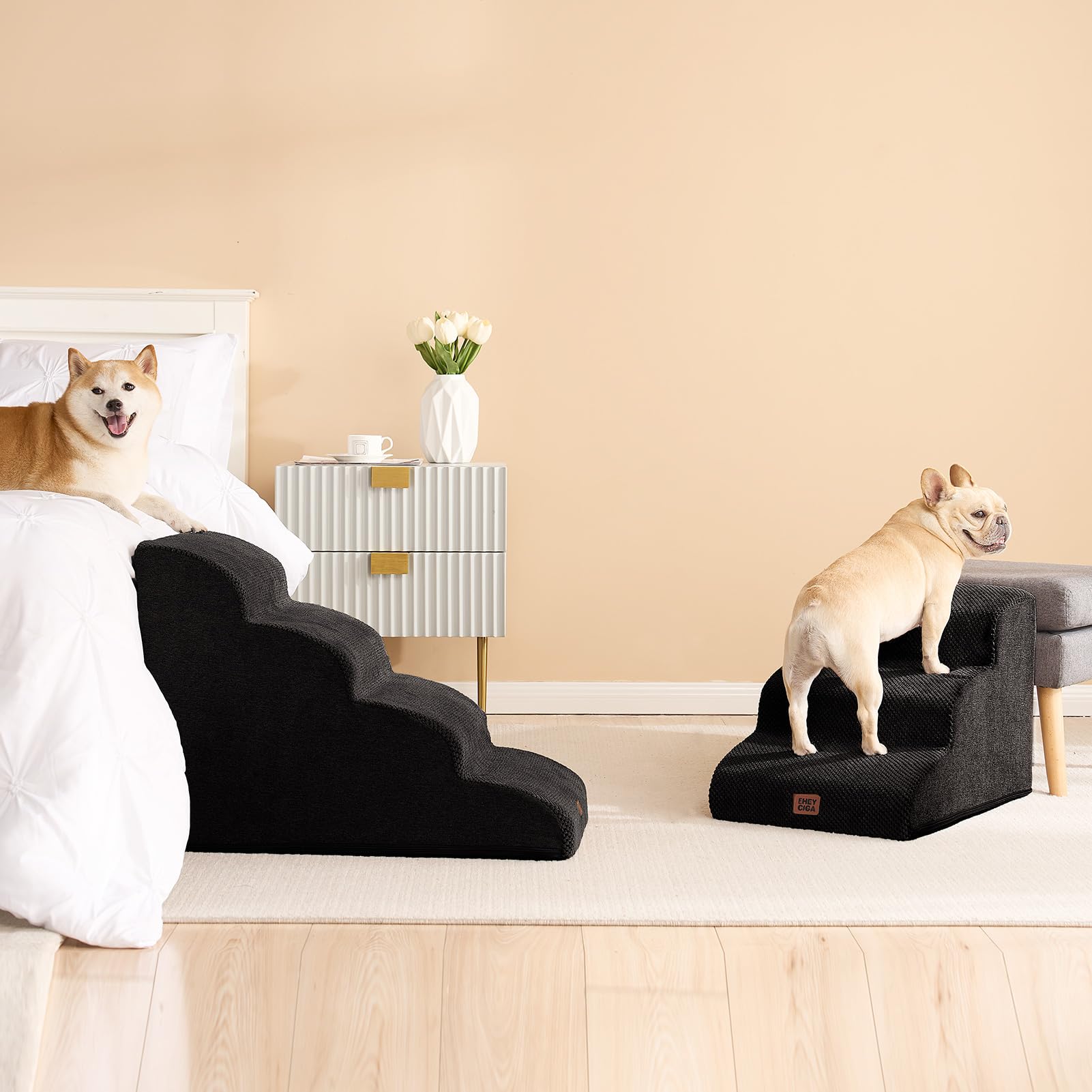 EHEYCIGA curved dog stairs compact storage for home use
