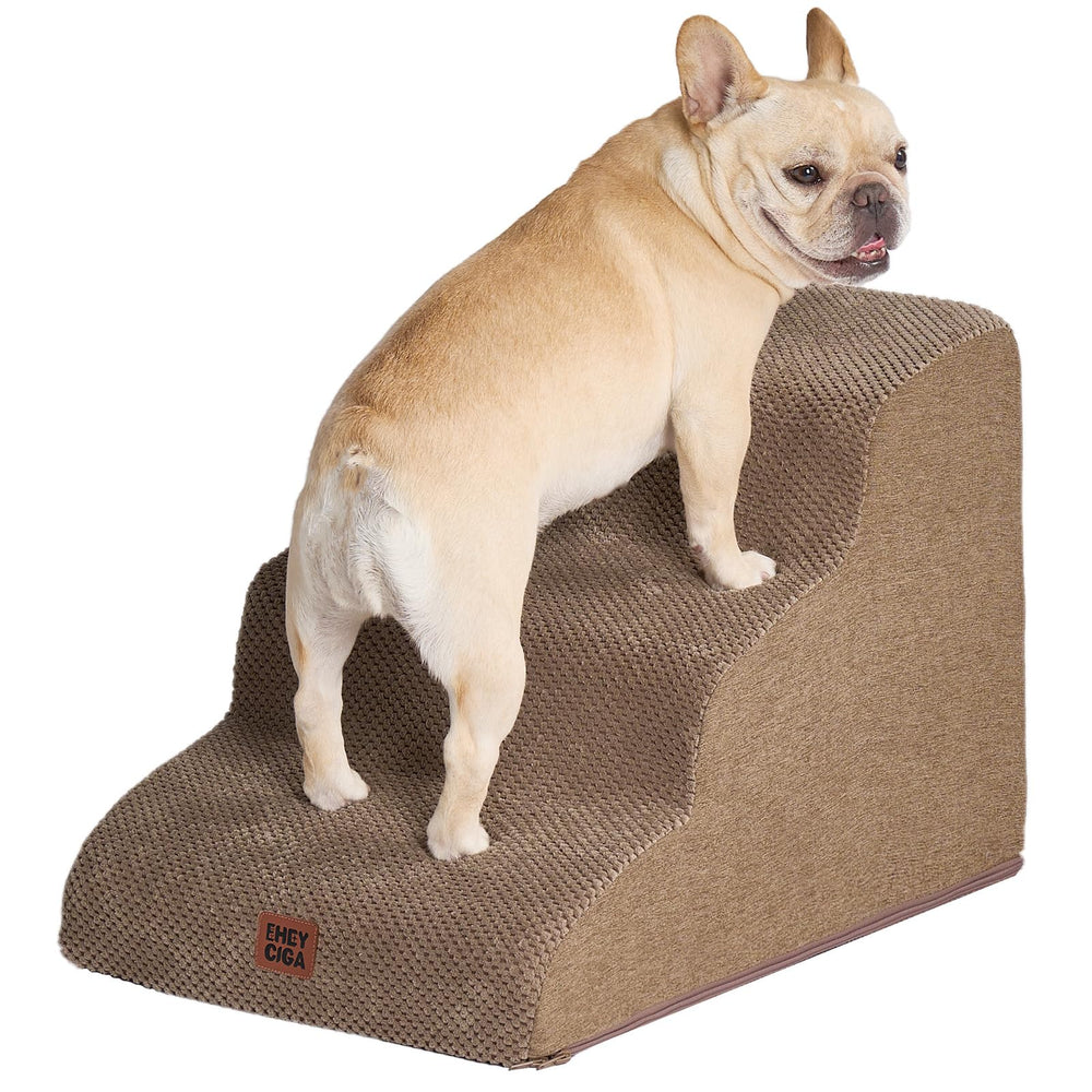 EHEYCIGA curved-dog-stairs at bed edge help small pets climb safely.