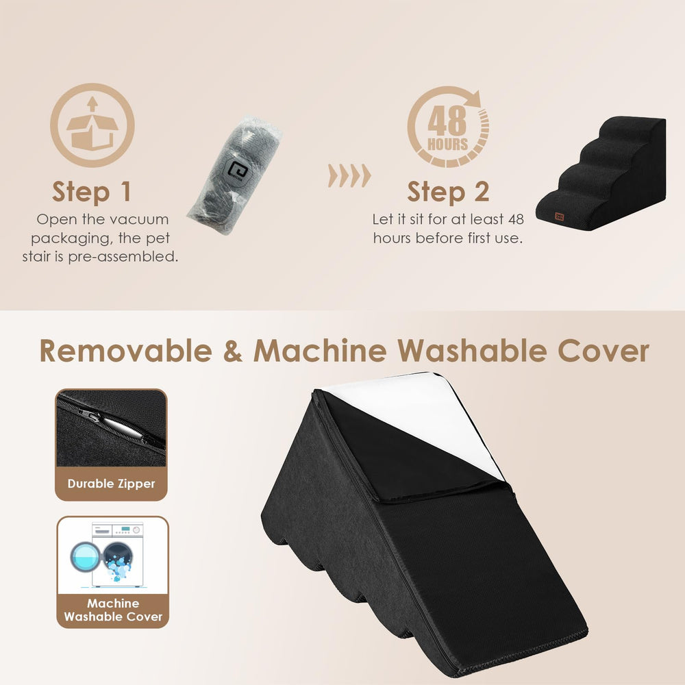 EHEYCIGA curved dog stairs expansion from compression bag shown before use