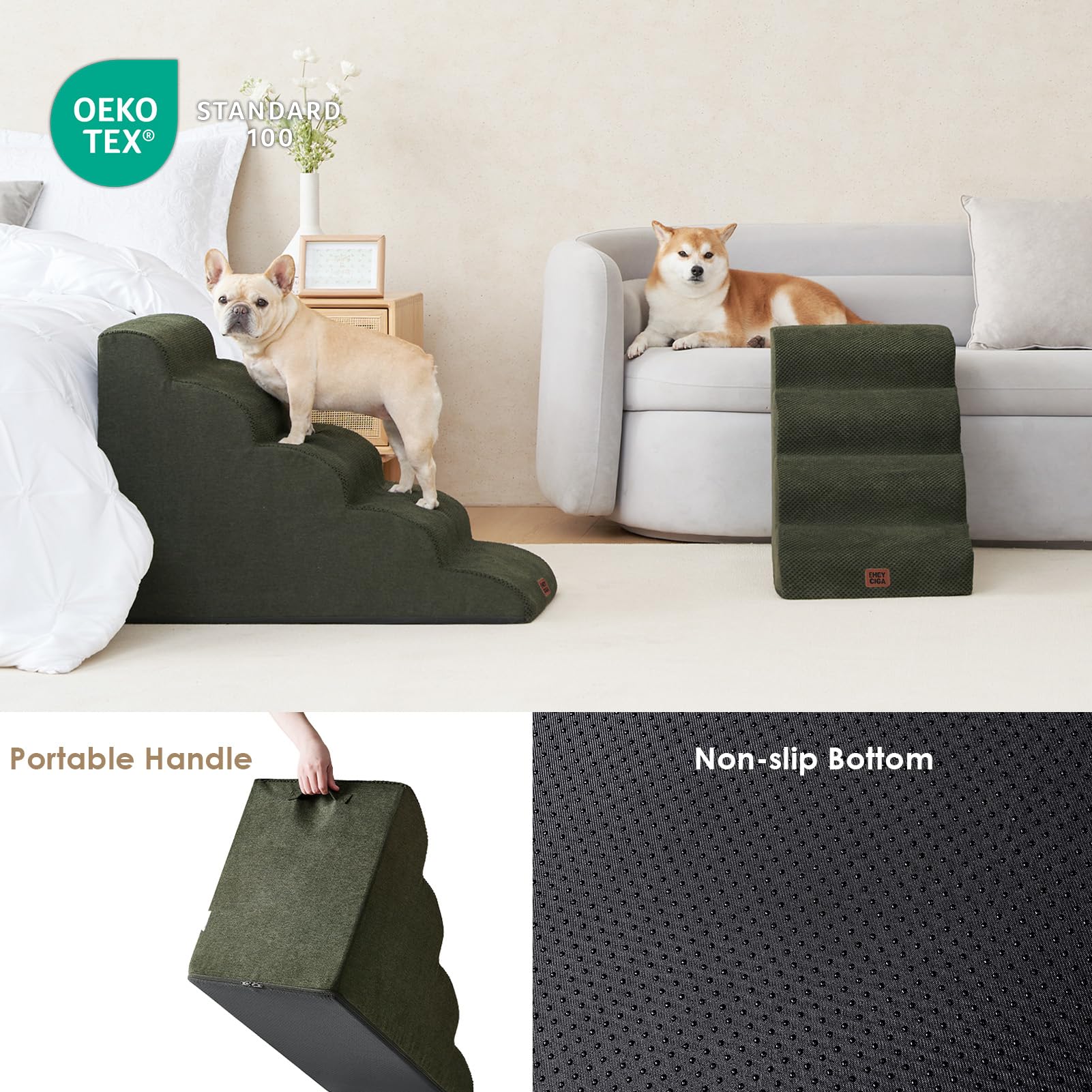 EHEYCIGA curved dog stairs foam density 33D supports steady paw steps