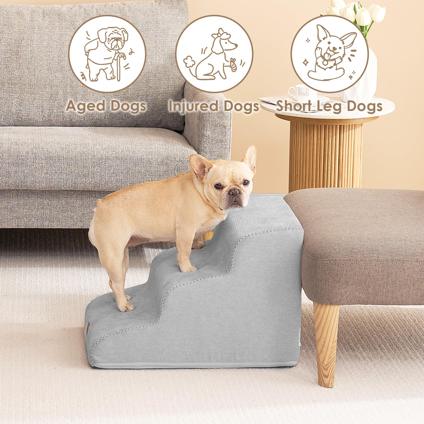 EHEYCIGA curved dog stairs foam detail for stability